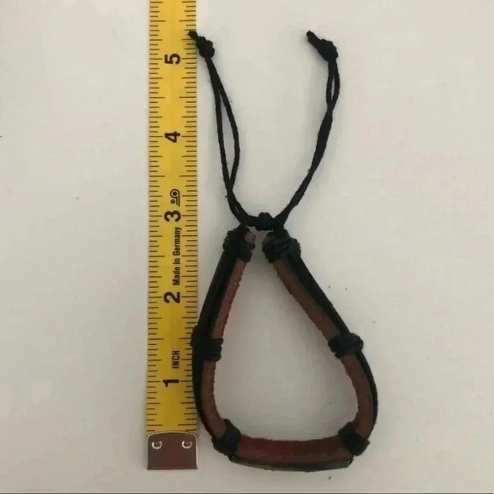 Bronze Skull Crossbones Leather & Hemp Adjustable Bracelet C NWT